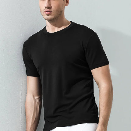94% Modal 6% Spandex Summer Short Sleeve T-shirt Men Crew Neck Solid Color Casual Underwear Brand High Quality Mens Clothing New