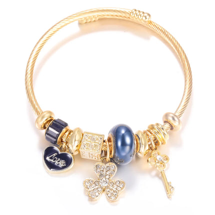 New Trendy 4 Colors Heart Shape Painted Pendant Closure Beaded Bracelet Golden Stainless Steel Women Bracelet 2025 Charm Jewelry
