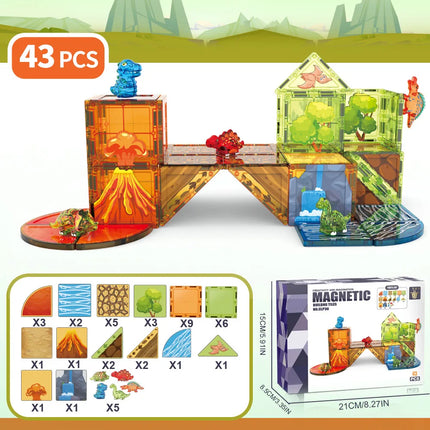 Magnetic Tiles Dinosaur Volcano Forest Theme Building Blocks, Educational STEM Toy for Kids, Ideal Birthday Christmas Gift