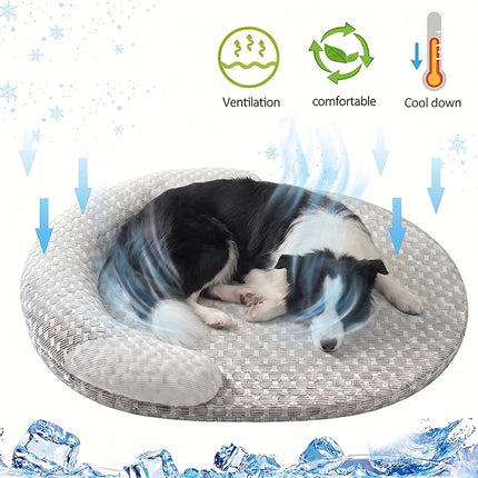 Summer Cooling Dog Bed Ice Silk Cat Mat Oval Breathable Pet Nest Bed Heat Dissipation Cooling Pad for Small Medium Large Dogs