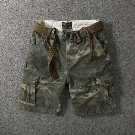 New 2025 Cotton Retro Summer Men's Outdoor Loose Multi-pocket Sports Camouflage Tooling Shorts Straight Medium Short Pants Man