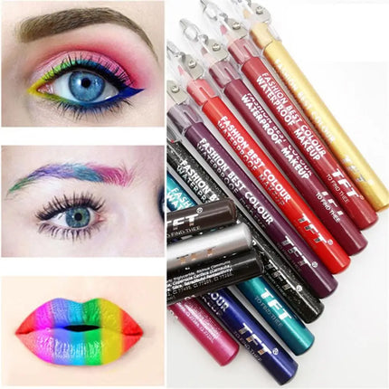 Fashion Long Lasting Glitter Colourful Eyeliner Pencil with Sharpener Eye Shadow&Liner Pen Matte Waterproof Highlighter Pigment