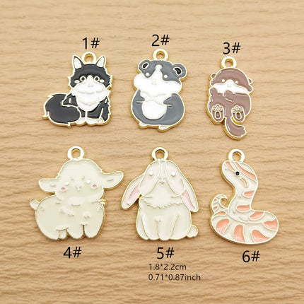 10pcs Cute Cat Rabbit Snake Sheep Charm Jewelry Accessories Enamel Necklace Earring Pendant Diy Making Alloy Metal Gold Plated