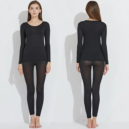 Women's Long Sleeve Underwear Ultra Thin Long Johns Crewneck Thermal Underwear Sets Warm Base Layer Underwear 2pcs Suit