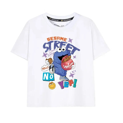 Sesame Street Cookie Monster Print Kids T-shirt Summer Casual Cotton Short Sleeve Boys Girls Cartoon Tee