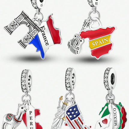 925 Sterling Silver Alpaca Rainbow Global Travel Series Plan Charms Bracelet Bangle Making Gift Of High Quality Fine Jewelry