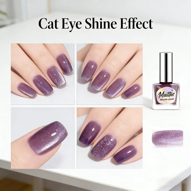 WA516 Grape 12ml No-bake Cat's Eye Water-based Nail Polish, Oderless, With a magnet, dry quickly No need UV lamp, easy to tear