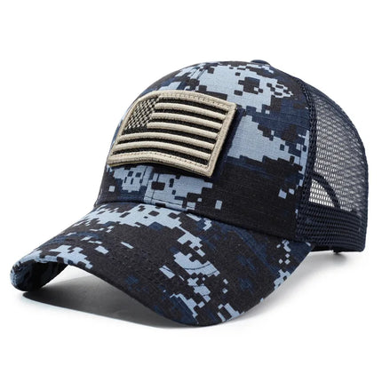 Men's Outdoor Trucker Cap with Embroidered Flag Camouflage Patch & Velcro Fastener
