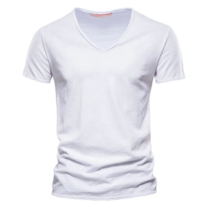 Brand Quality 100% Cotton Men's T-shirt V-neck Fashion Design Slim Fit Solid T-shirts Male Tops Tees Short Sleeve T-Shirt For Men
