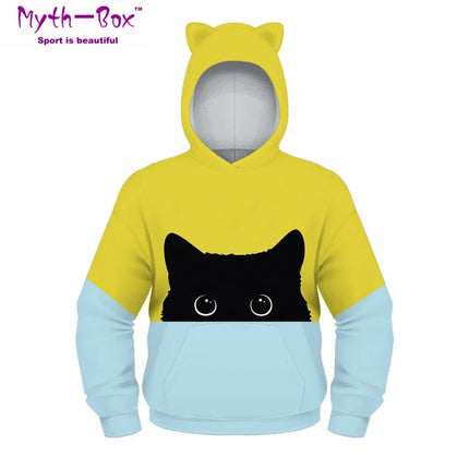 Autumn Winter Children's Hoodies Cat 3D Print Clothing Kids Sweatshirts Junior Child Tops Pullover 5-12y Boy&Girl Hooded Sweater