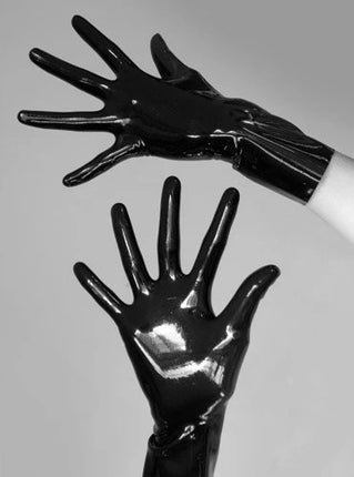 Free shipping Ftshist Women Shiny Faux Leather Long Gloves Men Latex Fetish Patent Leather Full Fingers Glove Cosplay Accessory