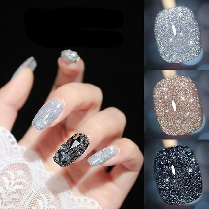 Glitter Reflective Gel Nail Polish 12 Color Red Pink UV Gel Varnish Sparkling Sequins Soak Off Nail Gel Nail Polish for Manicure