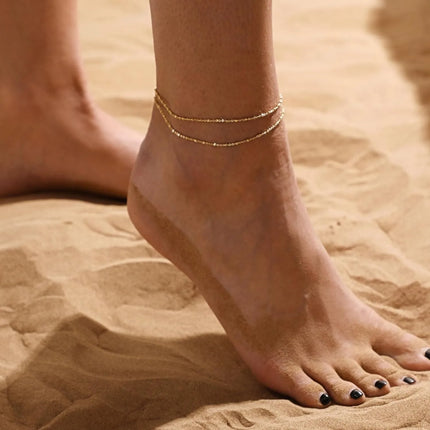 Gold/Silver Ankle Bracelets for Women,14K Gold Anklets for Women Waterproof Beads Anklets Set Layered Anklet Gold Jewelry Gift