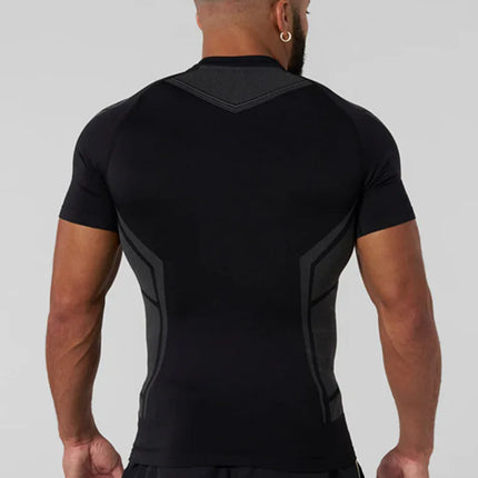 New Men Gym T-shirt High elasticity bodybuilding fitness quick dry short sleeve men's sports Casual tops trend running T-shirt