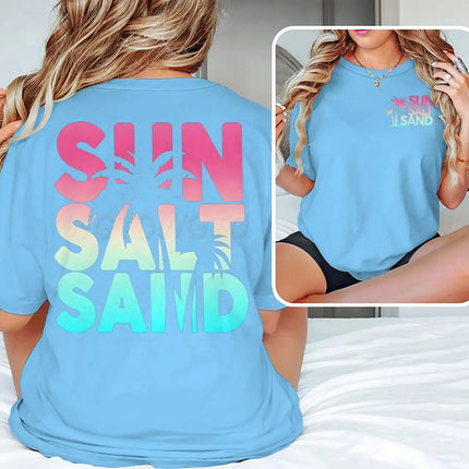 Sun Salt Sand Graphic T Shirts Funny Ocean Beach Series Men Women Aesthetic Short Sleeve Loose Casual Vacation Trip Y2K Tops