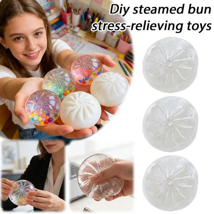 8cm Transparent DIY Bun Stress Relief Toy Crystal Clear Squeeze Fidget Ball For Anxiety Relief Office Home Decor