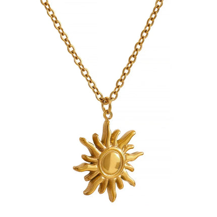 Yhpup Stainless Steel Golden Casting Sun Pendant Necklace  Waterproof Simple Fashion Metal Texture Trendy Jewelry for Woman