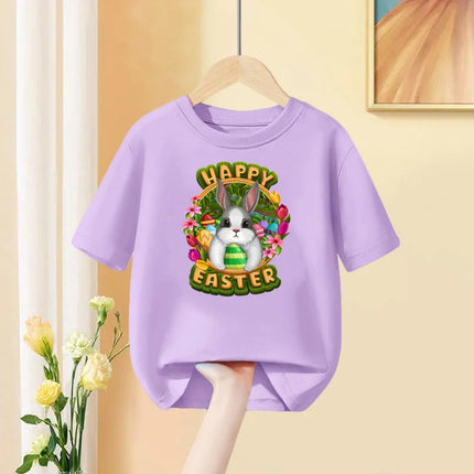 Aimi Lakana Girl Easter Day T-shirt Rabbit & Bunny Cartoon Clothes Children Short-sleeved Top Summer Shirt 3-14T