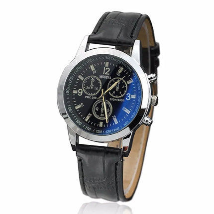 Luxury Blue Ray Glass Watches For Men Neutral Quartz Simulates The Wrist Watch Brand Casual Leather Strap Watches Reloj Hombre