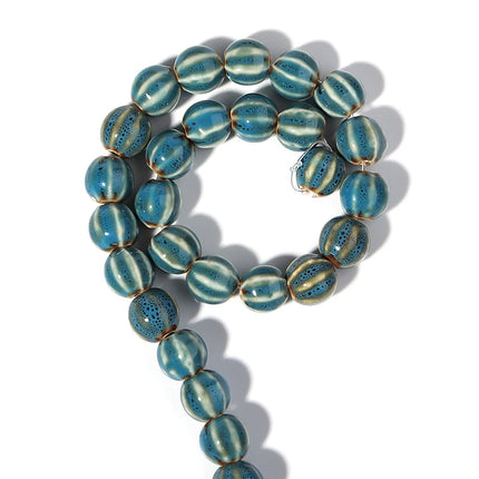 1 Strand  Pumpkin Shape Stripe Ceramics Beads Colorful Floral Glaze Beads for Jewelry Making DIY Loose Spacer Beads Accessories
