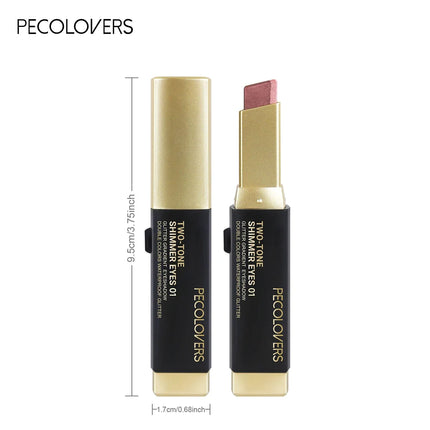 1pc PECOLOVERS Aurora Shimmer 2-Tone Gradient Glitter Eyeshadow Stick - Long-Lasting, Waterproof, Formaldehyde-Free
