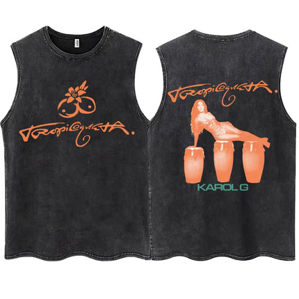 Wash KAROL G 2025 New Album Tropicoqueta Tank Tops Men Women Aesthetic T Shirt Casual Oversized 100% Cotton Sleeveless T Shirts