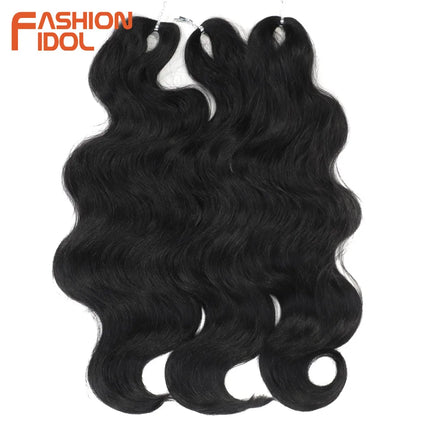 FASHION IDOL Soft Body Wave Crochet Hair 24Inch 3PCS Synthetic Hair Braids Ponytail Fake Hair Wavy Ombre Blonde Hair Extensions