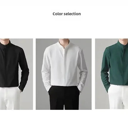New Autumn Men's Shirt Lightweight Chic Korean Style Slim Fit Ice Silk Long Sleeve Casual Business Shirt Trendy