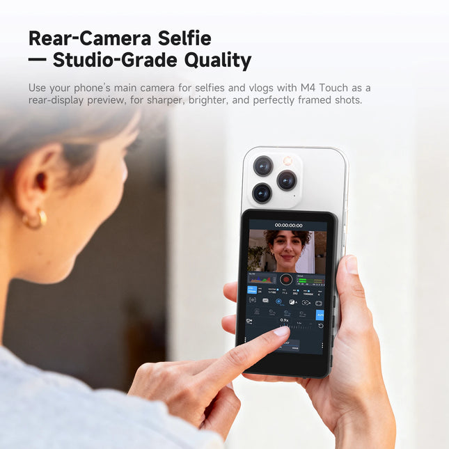 SYNCO XView M4 Touch Wireless 4K Selfie Monitor, Touchscreen Reverse Phone Control, MagSafe Design, 50m Range for Vlogging