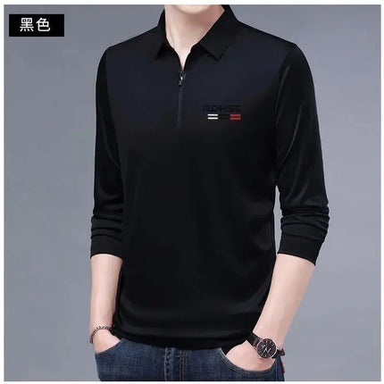 Spring Autumn New Business Half Zipper Polo Shirt Long Sleeve Solid Casual All-match Tops Tees Fashion Vintage Men Clothing