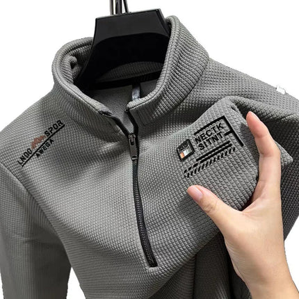 Trendy Long Sleeve Polo Shirt Men's Loose Fit Patchwork Color Embroidered Letter American Retro Half Zip Sweatshirt