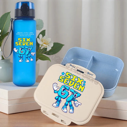 2pcs Steal A Brainrot Bento Lunch Box Water Bottle 67 Six Seven Cartoon Printed Lunch Box Boys School Supplies Children Gifts