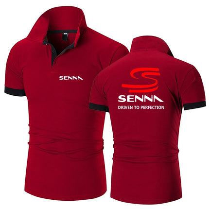 2025 Summer Man's Ayrton Senna Logo Print Trendy Breathable Loose New Solid Color Casual Short Sleeve Lapel Collar Polo Shirt