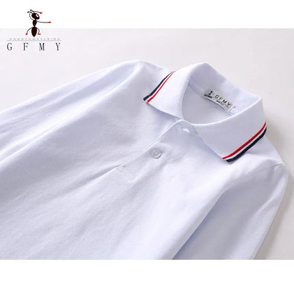 GFMY Children's Lapel Long Sleeved White Polo Shirt  Boys Girls Breathable  Cotton Popular Polo Shirt 3T-18T School Uniform TopS