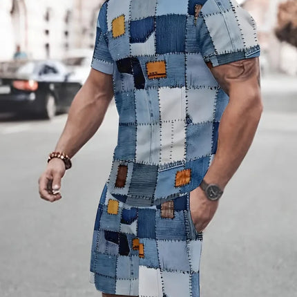 2025 Summer Men's Clothing Letter Print Short Sleeve Top Men's Elastic Waist Shorts 2-piece Set Plus Size T Shirts Shorts Set