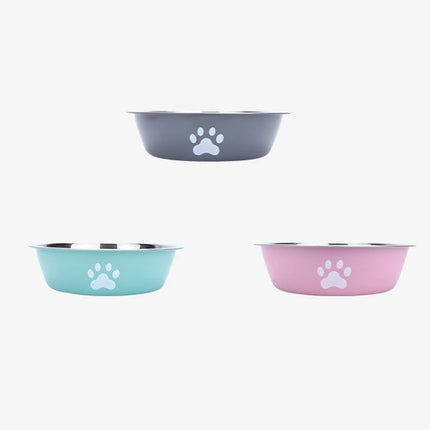 New stainless steel dog basin paw print pet supplies cat bowl dog bowl silicone anti-slip design pet drinking water feeding bowl