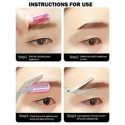 Stainless Steel Eyebrow Trimming Scissors with built-in Comb Precise Grooming Tool Creating Perfect Eyebrows Pink/White/Black