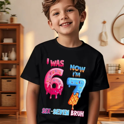 67 Meme T-Shirt for Kids 6-7 Years Old Birthday Party Gifts Summer Short Sleeve Tees Crew Neck Graphic Y2k Children's Clothing