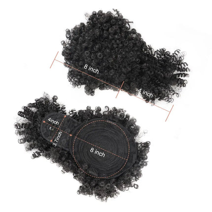Afro Puff Synthetic Drawstring Ponytail with Bangs Pineapple Updo Hair for Black Women, Short Kinky Curly Ponytail Bun (1B)