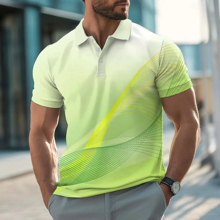 Men's Geometric Line Polo Shirts Short Sleeve Polo Shirts Collared Shirts Casual Athleisure Buttons Summer Blue Yellow Red Polo