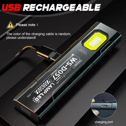 Mini Thin EDC Flashlight with Tail Magnet USB C Rechargeable COB Worklight with Pen Clip for Outdoor Camping Fishling
