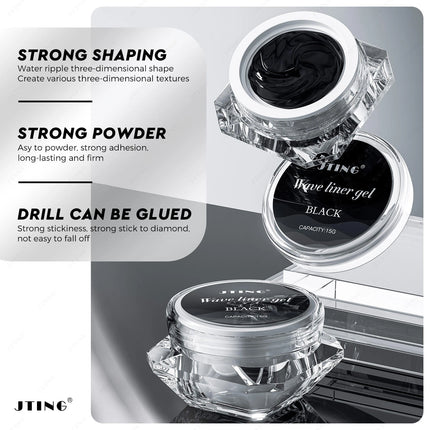 JTING 1/3pcs Professional Black Wave Liner Gel Polish 3D Effect Sticky Diamond Modelling Gel Nail Polish