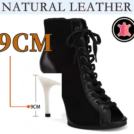 Women Heels Lace-up Black Apricot Boot Stilettos Jazz Dance Lady Shoes For Latin Dancing Outdoor Sexy Stilettos Natural Leather