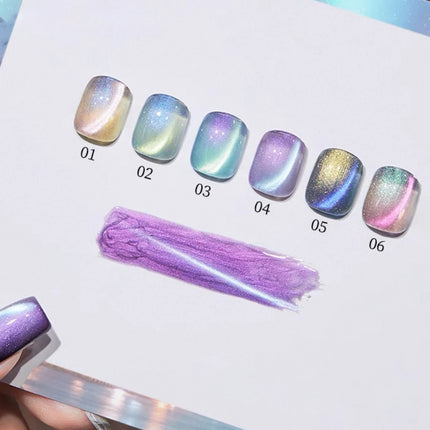 6PCS 2026 New Trendy Nail Art Fashion Phototherapy Iceland Aurora Blue-Green-Purple Cat Eye Gel Magnetic Powder Gold Nail Polish