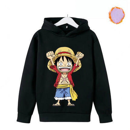 One Piece Fleece Clothing Kids Cute Cartoon Thick Hoodie Luffy Anime Hoodies Fashion Clothes Sweatshirt Boys Girls Outfits Gifts