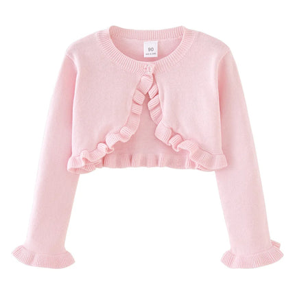 Girls Cardigan Sweater Spring And Autumn White Ruffles Fashion Sunscreen Clothing Cotton Sweater Girls Air Conditioning Shirts