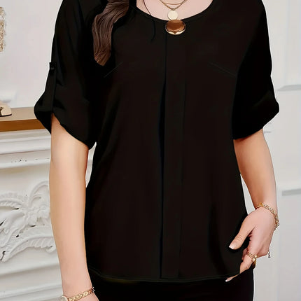 Women's plus size casual summer woven solid color shirt