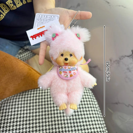 Monchhichi Keychain Cartoon Backpack Hanging Charms Cute Monchichi Doll Pendant Birthday Party Gifts 몬치치 키링