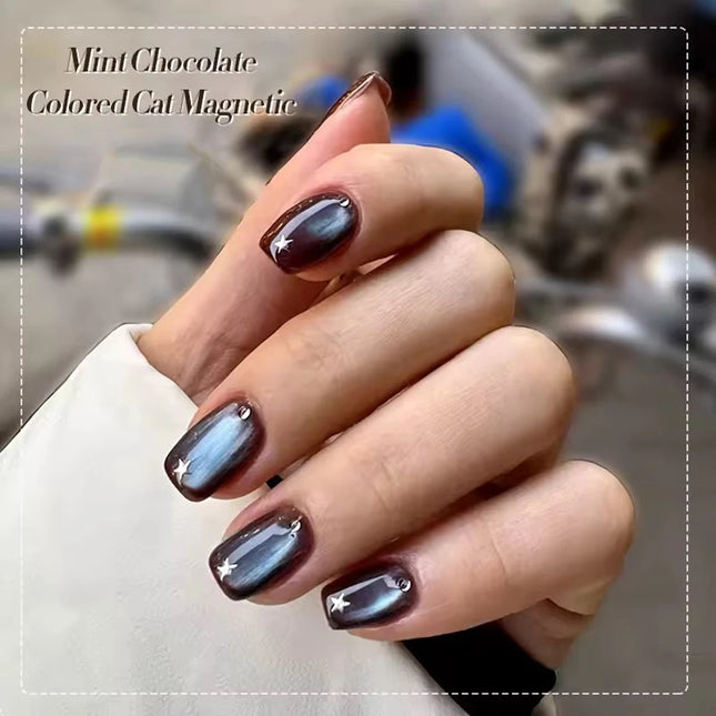 MN 10ml 1-12pcs 2025 Autumn Blue Brown Cat Eye Gel Nail Polish Popular Flash Chocolate Glass Beads Nails Black Nails Christmas