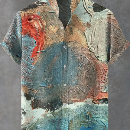 Vintage Fish Pattern Men's Art Shirt Short Sleeve Linen Casual 3D Geometric Printed Shirt Summer New Collection